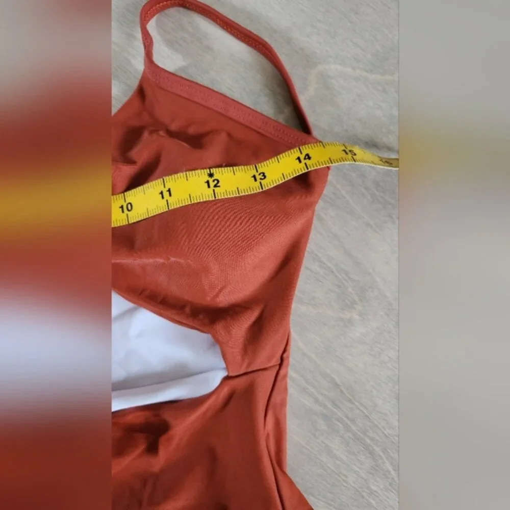 Rust Sm‎ One-Piece Swimsuit Tie Up Exposed Midriff